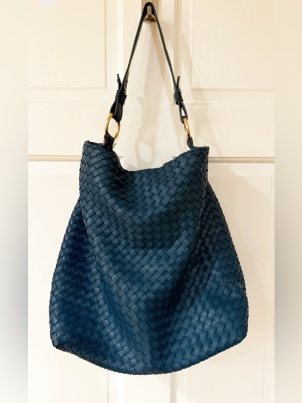 Lulu Dharma Bucket Bag Purse, Blue Green Woven Shoulder Bag